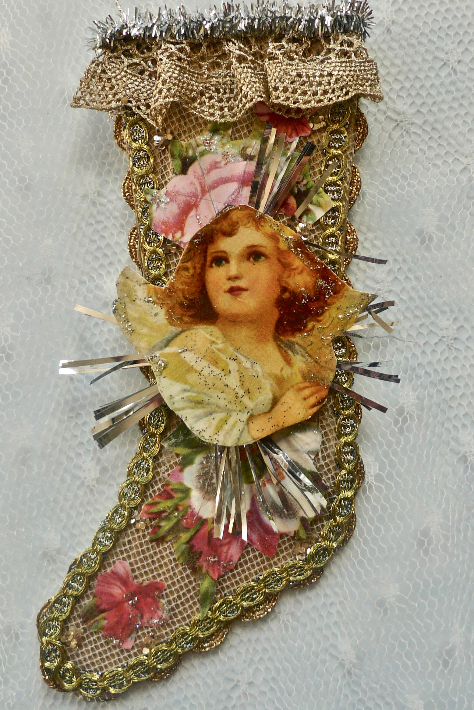 Vintage Christmas Stocking Decoration With Victorian Style Angel. - Etsy UK