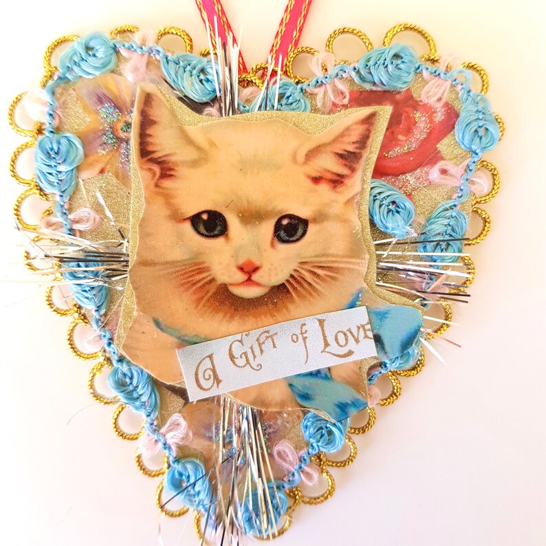 Lovely Pussy cat decorations with ribbon bow and tiny bell and greeting of choice Birthday keepsake.