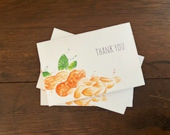 Peanut Watercolor Thank You Card 4"x6", Blank Notecard Folded Thank You Note, Instant Download, Printable Stationary, Appreciation Card