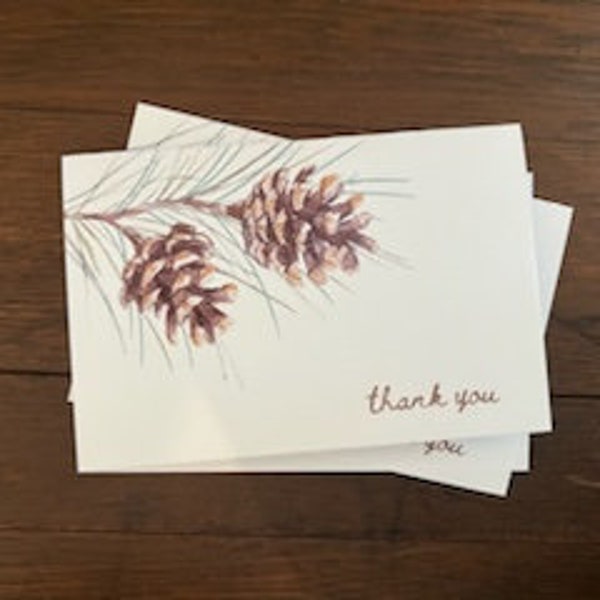 Pinecone Thank You Note Card 4"x6" Printable Download, Blank folded card, Winter stationary, Christmas wedding