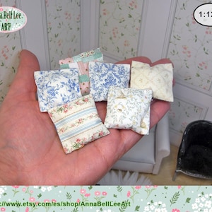 Miniature 1:12 Cushions, pillows set , DIY with a easy tutorial (Digital Download), Dollhouse pastel colors decoration.