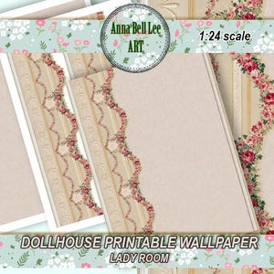 Dollhouse Wallpaper 1:24 scale, Lady room, decorative miniature, Printable Digital DOWNLOAD, realistic desing, repeating patterns.