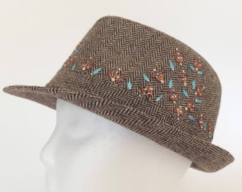 Hand Painted Fedora--"Sweet Herringbone"