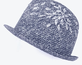 Hand Painted Fedora--"Ice and Leaves"