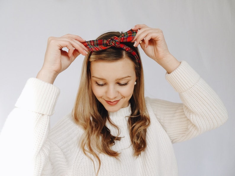 Red Plaid Hair Scarf X Womens Hair Accessory X Headband X Neck Etsy