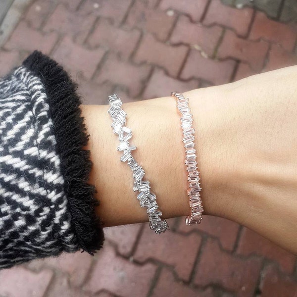 BIG Sale Rose Gold Filled Bangle Bracelet / Gift For Her / Baguettes Bracelet / Gold Bracelet / Luxury Stacking / Wedding Jewellery