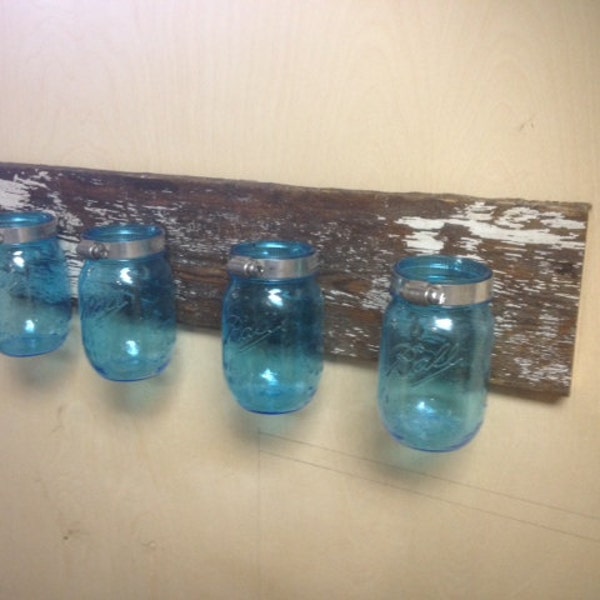 Barnwood pipe clamp mason jar wall hanging