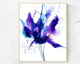 Abstract Purple Flower Watercolor Art Print - Digital Download