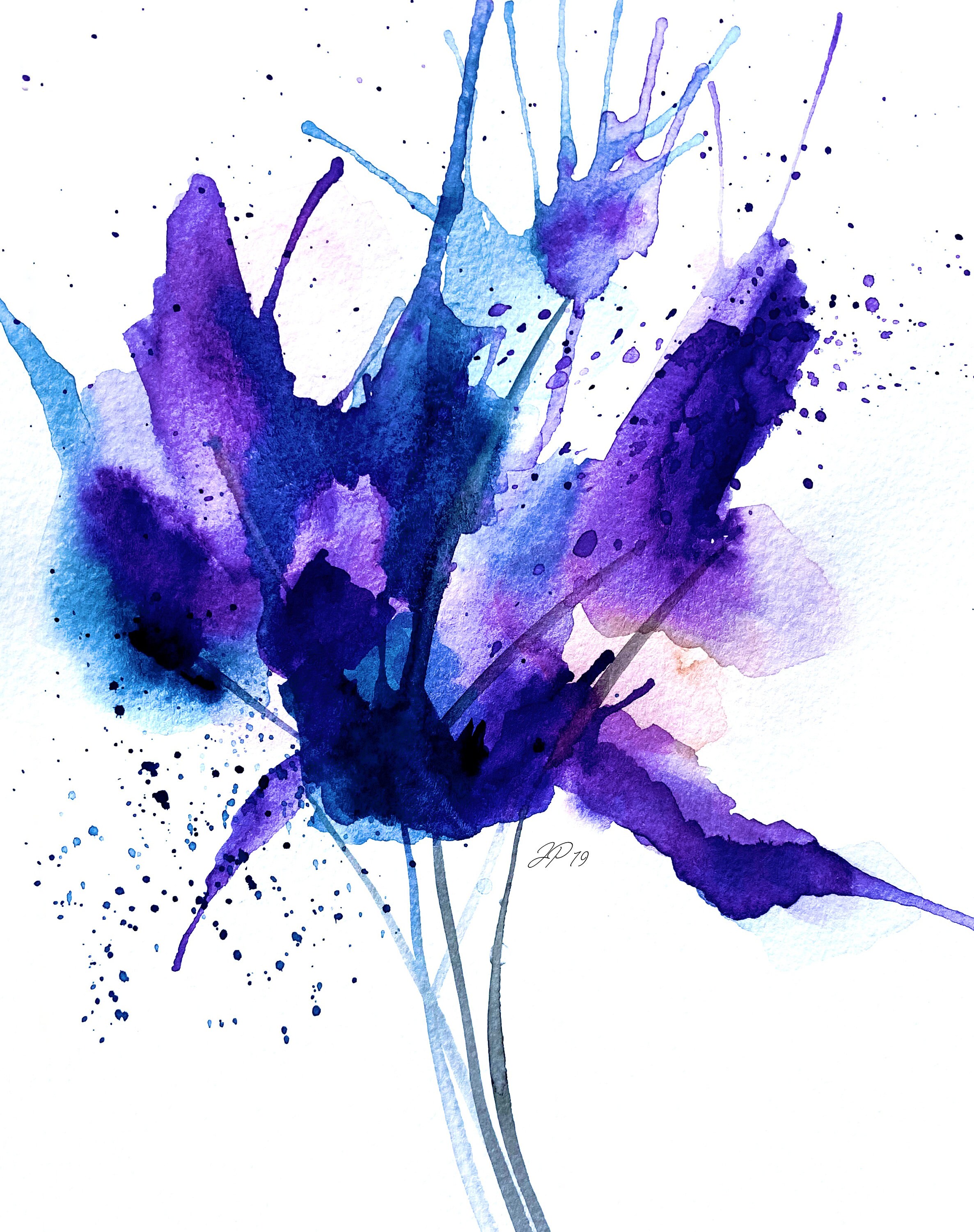 Abstract Purple Flower Watercolor Art Print Etsy.de