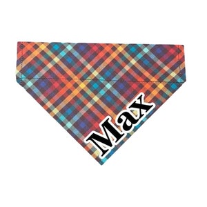 Rainbow Plaid Over The Collar Pet Bandana • Cat Bandana • Dog Slip On Bandana  • Pet Bandana • Slip On Cat Bandana • Ready to ship