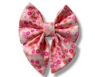 Pink Flowers Dog Sailor Bow Tie, Dog Sailor Bow, Dog Bowtie, Bow for Dog Collar