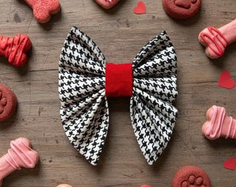 Houndstooth Dog Sailor Bow Tie | Puppy Bow | Black And White Dog Bow Tie | Cute Dog Collar Accessory
