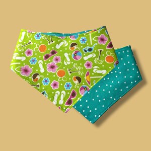 Beach Day Reversible Snap-On Pet Bandana, Snap On Dog Bandanas, Cat bandanas, Snap on cat bandana, Ready To Ship, Reversible Banda
