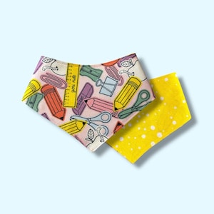 Back To School Reversible Snap-On Pet Bandana, Snap On Dog Bandanas, Cat bandanas, Snap on cat bandana, Ready To Ship, Reversible Band