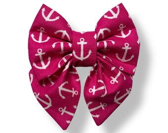 Pink Anchor Print Dog Sailor Bow Tie