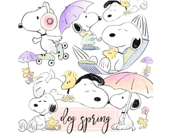 Digital Clip Art | Character Clip Art, Dog Spring Hand Drawn Clip Art, Dog Clip Art Watercolor Hand Illustration