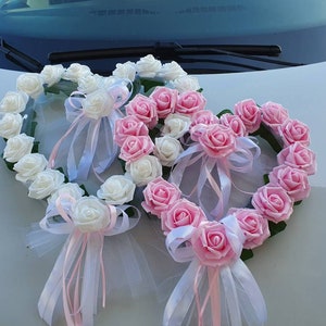 Autoschmuck Hochzeit, 2 Herzen mit Blüten, Farbwahl Bild 9