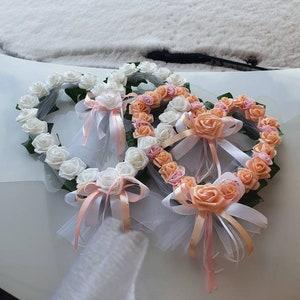 Autoschmuck Hochzeit, 2 Herzen mit Blüten, Farbwahl Bild 7