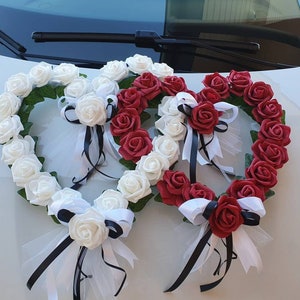 Autoschmuck Hochzeit, 2 Herzen mit Blüten, Farbwahl Bild 4