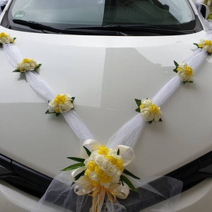 Autoschmuck Hochzeit , Girlande in V mit Organza Band und Blüten, Farbe nach Wunsch. Bild 9