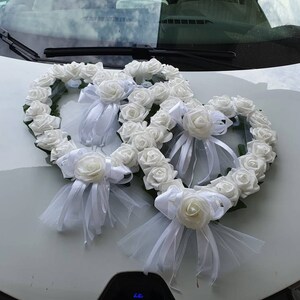 Autoschmuck Hochzeit, 2 Herzen mit Blüten, Farbwahl Bild 10