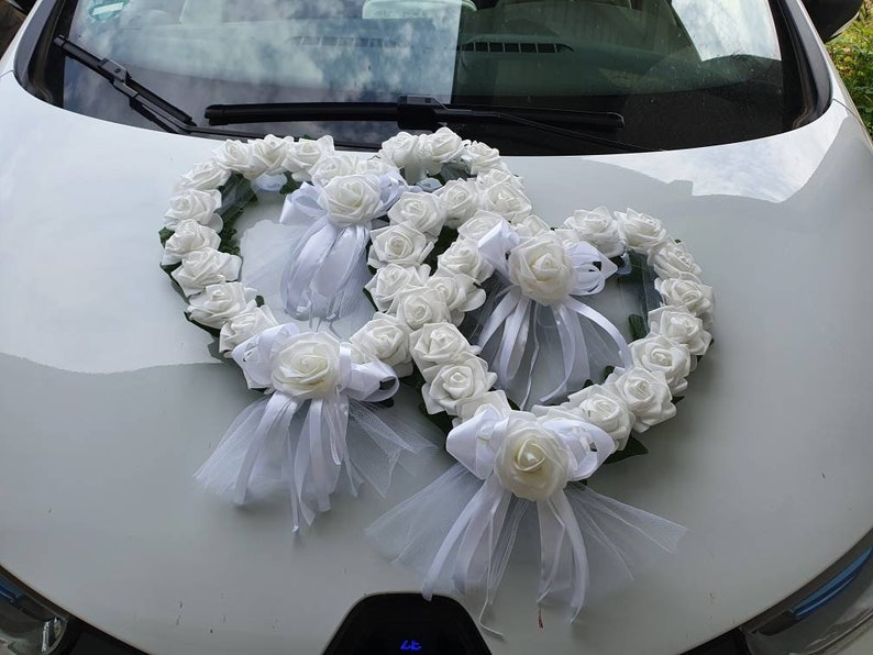 Autoschmuck Hochzeit, 2 Herzen mit Blüten, Farbwahl Bild 10