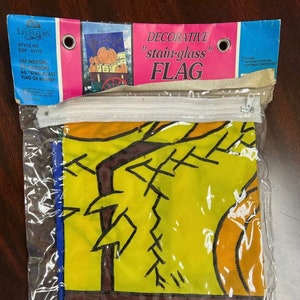 Vintage Les Fleurs Decorative Stain-Glass Flag Pumpkins Cart 28” x 40” Nylon