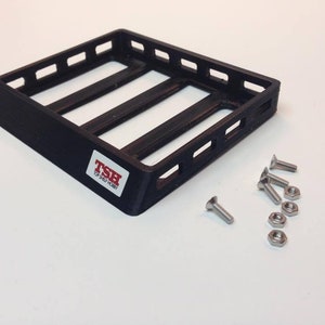 Miniature Roof Rack Luggage Tray Cargo & Bungees for RC Rock crawlers, Jeeps, SUVs like Traxxas TRX4 or Element RC Knightrunner Axial SCX10