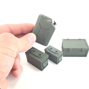 Miniature Ammo Boxes & Army Military Crates + Jerry Can 1/10 1/18 1/24 Scale Accessory RC Crawlers 4pc Accessories kit Tamiya Axial Traxxas