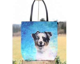 Australischer Schäferhund Vegan Leder Tragetasche, Geschenk für Hundeliebhaber