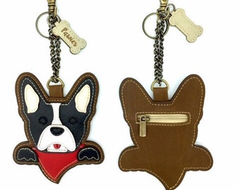 French Bulldog Keychain • Black Vegan Leather Dog Lover Gift