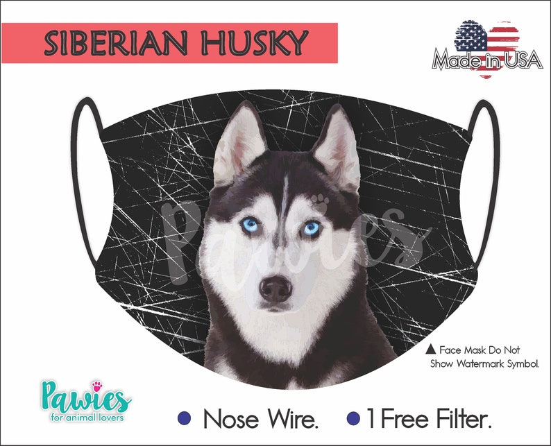 Siberian Husky Face Mask Made in USA Filter Pocket 1 Filter Etsy