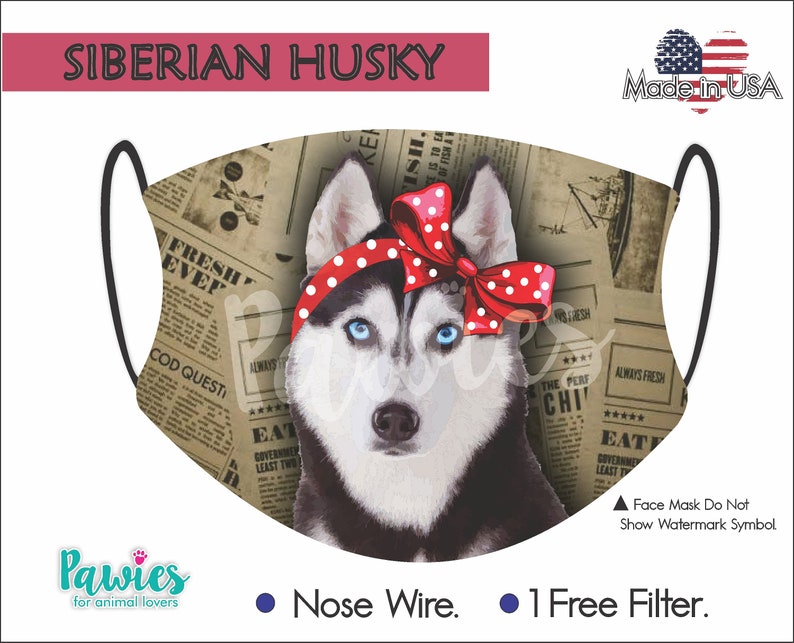 Siberian Husky Face Mask Made in USA Filter Pocket 1 Filter Etsy