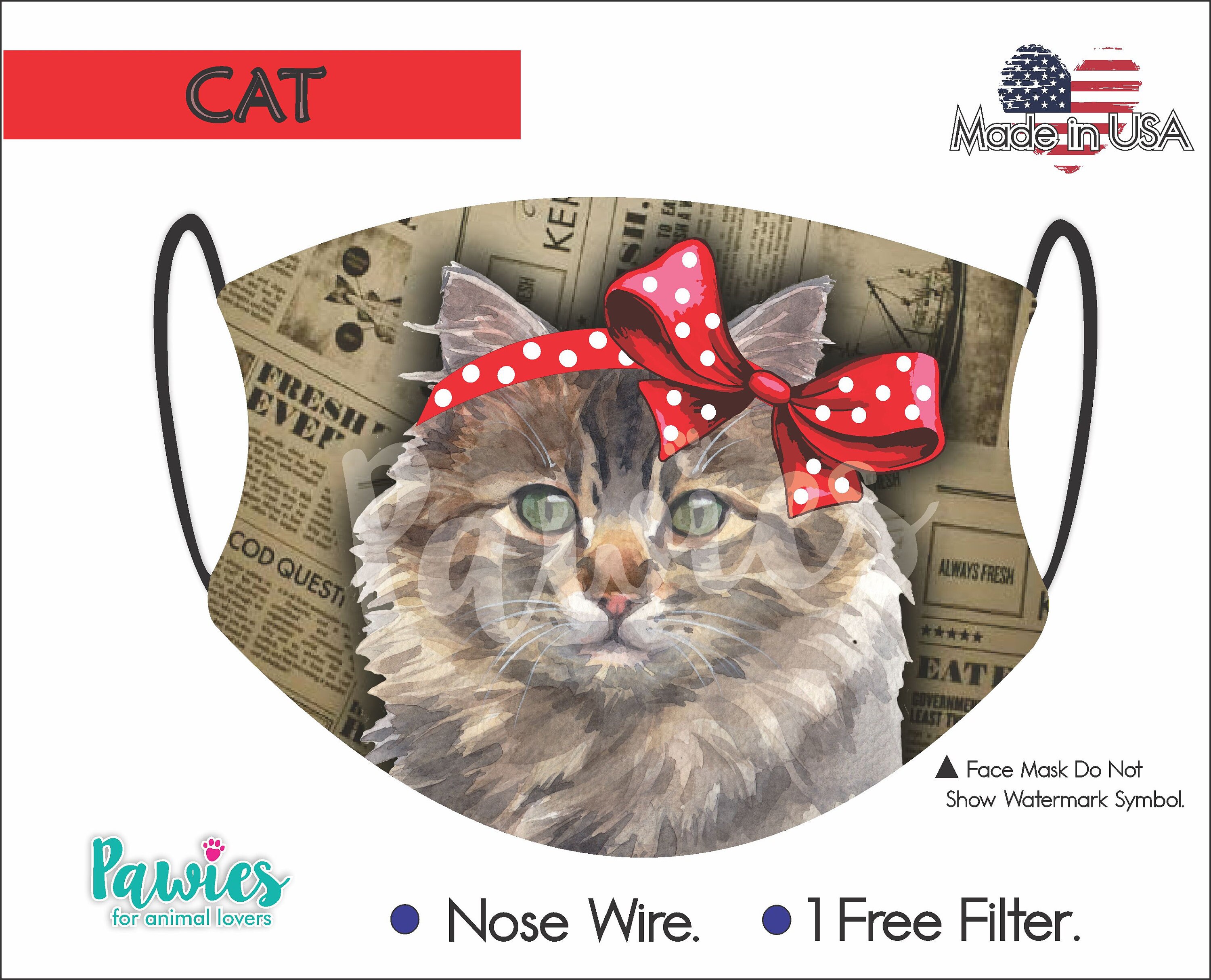Cat Maine Coon Face Mask Made in USA Filter Pocket 1 Filter Etsy