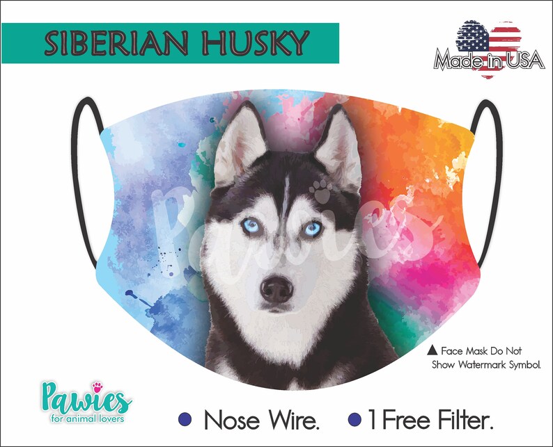 Siberian Husky Face Mask Made in USA Filter Pocket 1 Filter Etsy