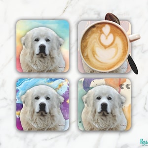 Great Pyrenees Coaster Lovers, Custom Coaster Made in the USA, Eco Ink, Dog Lovers Coaster, Coaster, Great Pyrenees Gift