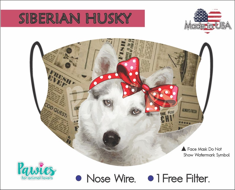 Siberian Husky Silver Face Mask Made in USA Filter Pocket 1 Etsy