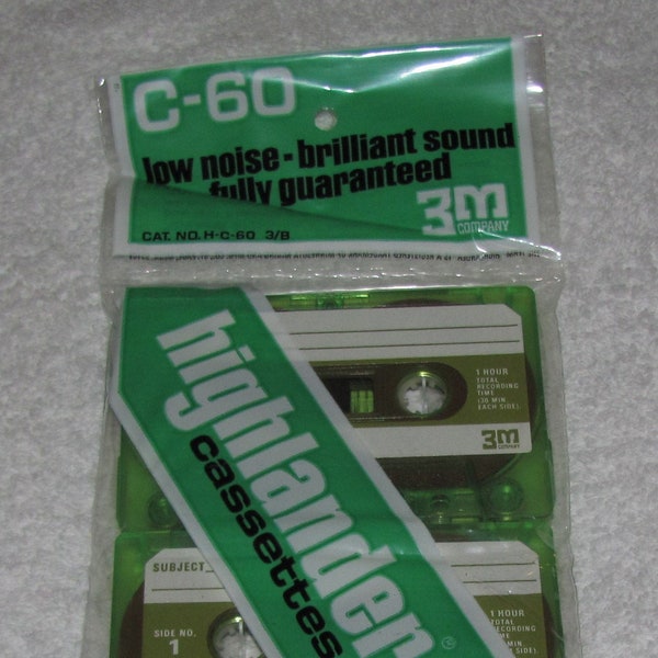 Vintage New & Sealed 3-Pack 3M Highlander C-60 60 Minutes Blank Audio Cassette Tapes New Old Stock Deadstock