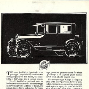 Juli 1923 Vintage Original Studebaker Special Six Special-Six Coupe Schwarz-Weiß Vollseite Print Werbung Werbung 7" x 10" Automobilia