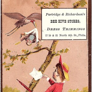 Vintage 1881 Victoriaanse Trade Card Partridge & Richardson's Bee Hive Stores Jurk Trimmings Philadelphia Pennsylvania PA 3 "x 5" E.O. Goede man