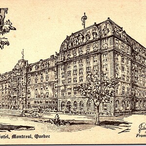 carte postale vintage non postée L’hôtel Windsor - D’un dessin au crayon - Montréal Québec Canada CA