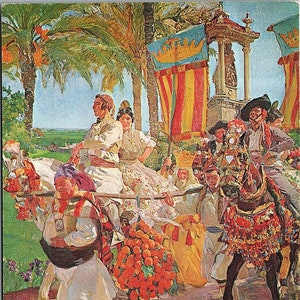 Stara nieopublikowana pocztówka artystyczna „Walencja, procesja festiwalowa” Joaquin Sorolla y Bastida Undivided Back Hispanic Society of America