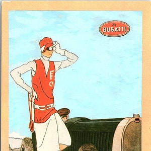 Stara pocztówka Bugatti Poster Museum of the Automobile Muzeum Samochodów Briare Loiret Francja FR Selection Laser J. Bouvier