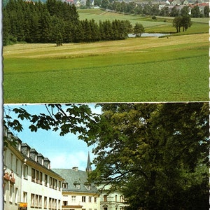 VTG Cartão postal não publicado Escola de engenharia e têxteis de Munchberg Rohrbuhl Lookout Tower City Park Vista das montanhas Fichtel Baviera Alemanha DE