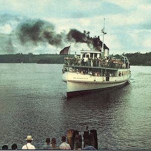 Vintage Postkarte Mount Washington Steamboat on Lake Winnipesaukee New Hampshire NH Lusterchrome Tichnor Brothers K-1308