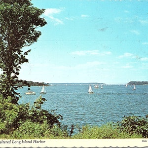 Vintage Postkarte Segelboote Malerisch Geschützt Long Island Harbor New York Scalloped Edge Milt Price Tomlin Karten Tomlin Art Co. NY