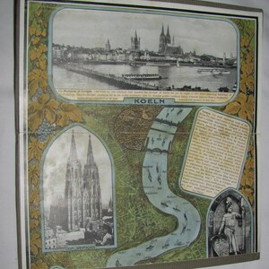 Vintage undatierte vollfarbige Rhein Panoramakarte Deutschland Deutschland Panorama bildhafte illustrierte ausklappbare Karte