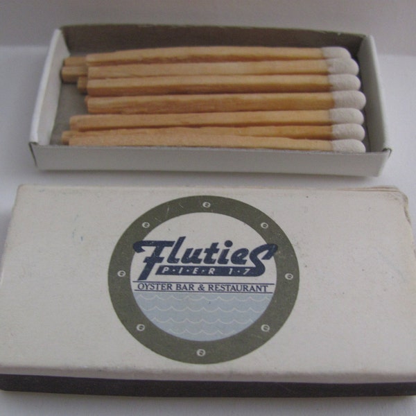 Vintage Matchbox Flutie's Pier 17 Oyster Bar & Restaurant New York City Strike on Box White Tip 15 Matches Match Box Tobacciana Made in USA