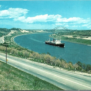 Vintage Postkarte Cape Cod Canal Sagamore Bridge Schiff Classic Car Cape Cod Massachusetts MA K-1462 Lusterchrome Tichnor Brothers