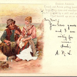 Vintage 1903 Posted Postcard Early 1900s The Mussel Gatherers Robert Kemm Painting With Enoch Arden Alfred Lord Tennyson Poem